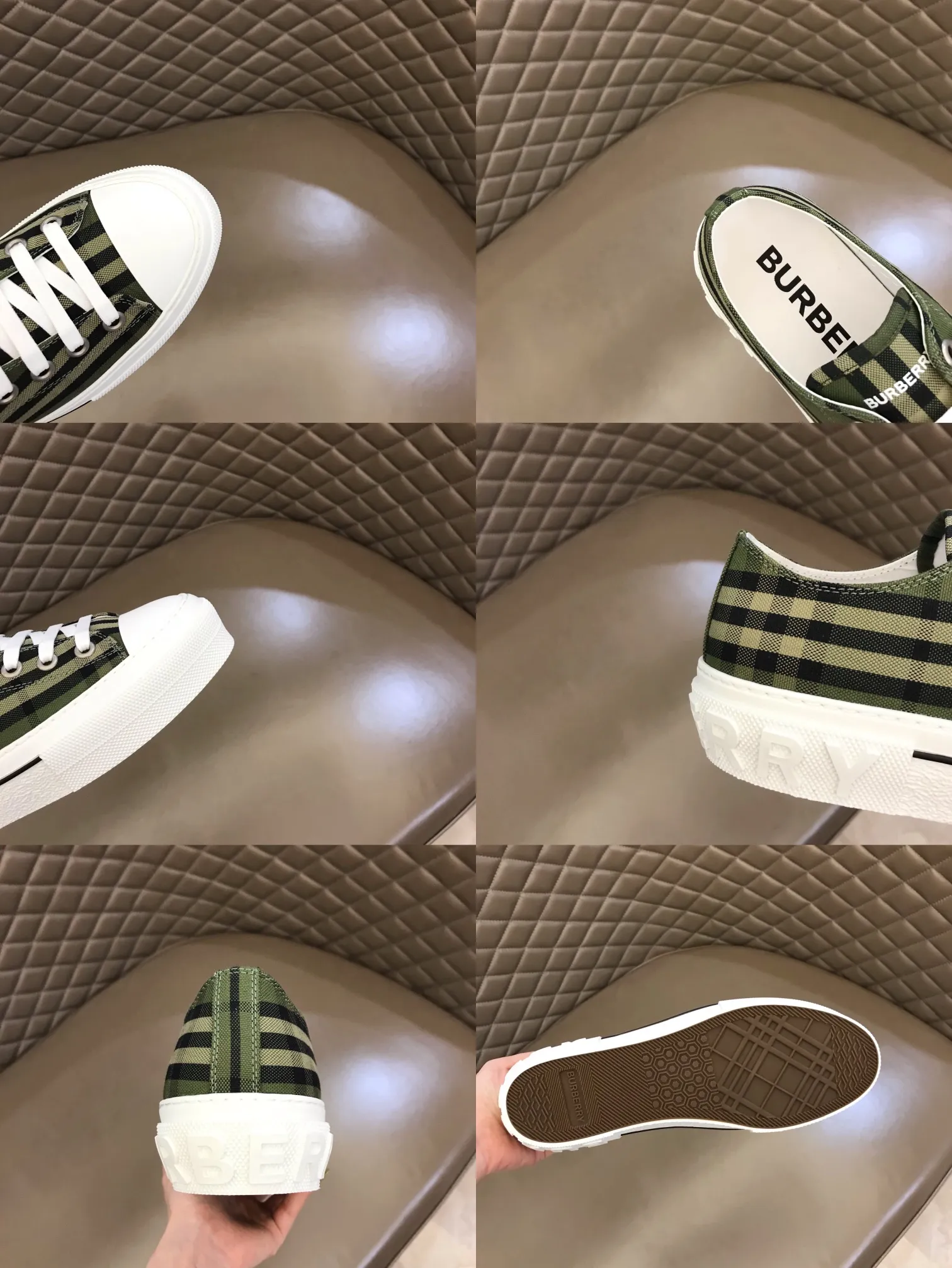 p400 "Burberr*" men's classic low-top sneakers, reinterpreted in Vintage check cotton material and decorated with a new brand logo. First-layer sheepskin lining, embossed Burberry logo on the heel, and original TPU outsole!  Size: 38-44 No. 068